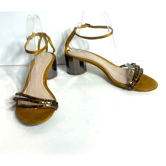Zara Geometric Heeled Beaded Sandal Mustard Yellow Ankle Strap Size EU 39 / US 8 - Picture 5 of 12